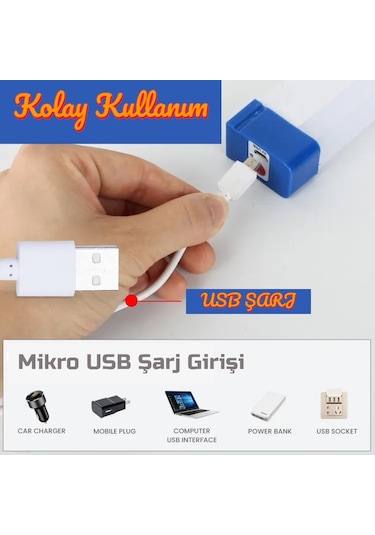 USB Şarjlı 3 Modlu Mıknatıslı Kamp Feneri LED Şarjlı ışıldak