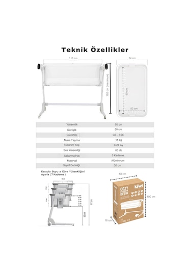 Kiwi Cozy Premium 3in1 Ağlamaya Duyarlı, Otomatik Sallanır, Anne Yanı Beşik, Park Yatak Ve Oyun Parkı