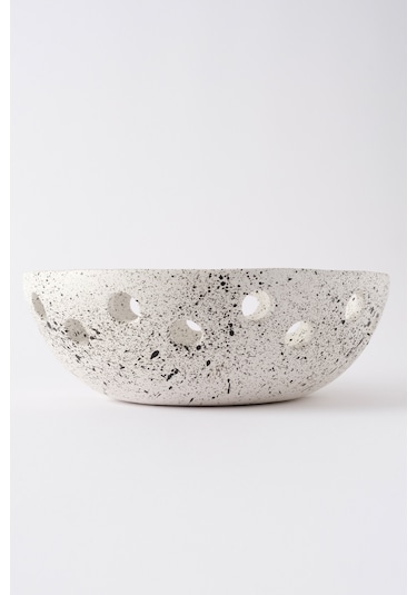 Sateen Mat Beyaz Kırçıllı El Yapımı Oval Büyük Kase 8608