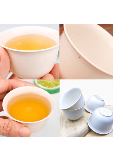 Dofolink 60ml Çay Bardakları, Pirinç Kabuğu Ve Pp Malzeme, Tek Kullanımlık, Isı Dayanıklı, 50 Adet Paket Beyaz