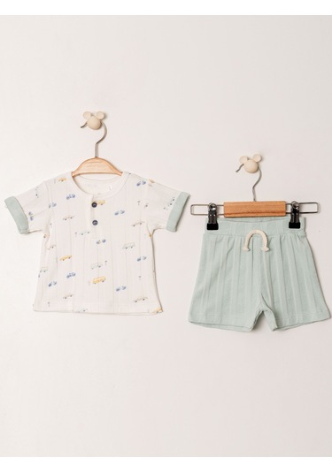 Kd53421 Jakarlı Örme 2'li Bebek Takımı 3-6 Ay / 6-9 Ay / 9-12 Ay / 18-24 Ay Mint