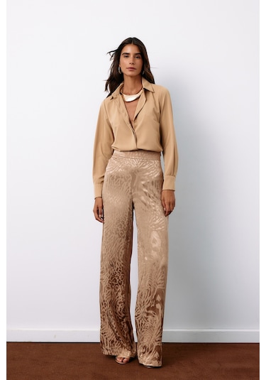 Sateen Desenli Saten Pantolon - Vizon-134957 Vizon