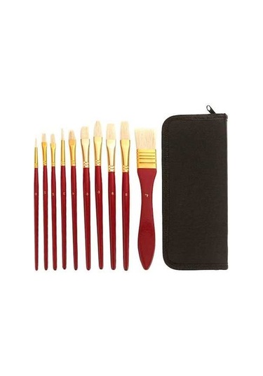 Willowhaven Zhu Ting 10 Adet/takım Ahşap Saplı Kıl Yağlıboya Guaj Kırmızı Seti Resim Seti