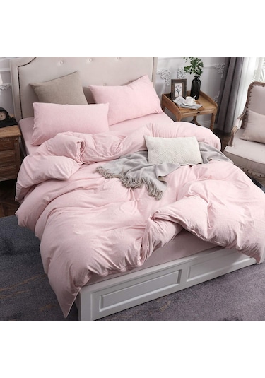 Soft Pink Çarşafı Lastikli Çift Kişilik Nevresim Takımı