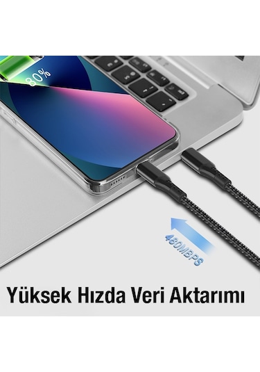 Ally 36440 27 W 1 M Type-c To Lightning Hızlı Data Ve Şarj Kablosu Siyah