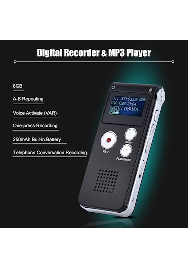 Samdoo Sk-012 8gb Metal Ses Kaydedici: Ses Kontrollü, Telefon Konuşması Kaydı, 576 Saat Kayıt Süresi, Mp3 Çalar, Kolay Kullanım