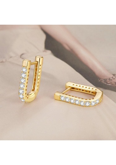 Bamoer 925 Ayar Gümüş Klasik U Şeklinde Kulak Tokaları Küpe Kadın Parlayan Zirkon Küpe Güzel Takı Hediye M