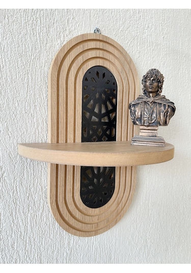 Ahşap Mdf Ortası Desenli Duvar Rafı - Ağ Desen