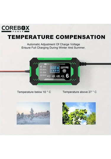 Xuweiwei Yeşil Lcd Ekranlı 12v 6a Araba Akü Şarj Cihazı Agm Derin Döngü Gel Kurşun Asit Ve Lityum Demir Fosfat Aküler İçin İdeal Akü Dahil Değil