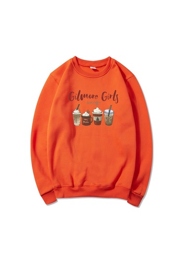 Turuncu Lorelai Gilmore Kız Kazak Gilmore Kızlar Ve Kahve Hoodie Yıldız Hollow Noel Kahve Bisiklet Yaka Kazak Noel Partisi Üst Turuncu