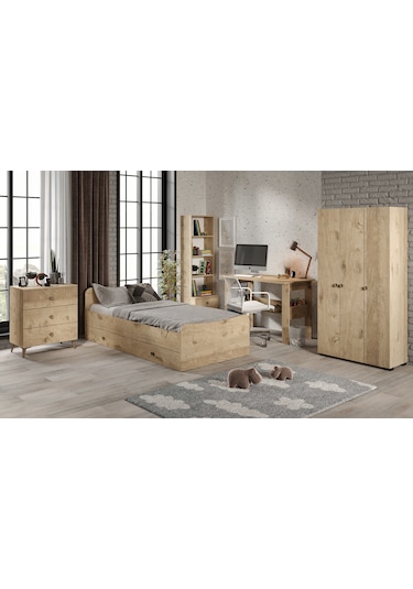 Selen Çocuk Odası Takımı Meşe - 5 Parçalı Tamamı 1. Kalite Mdf Meşe