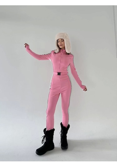 Kemer Detaylı Fermuarlı Tulum - Pembe Pembe