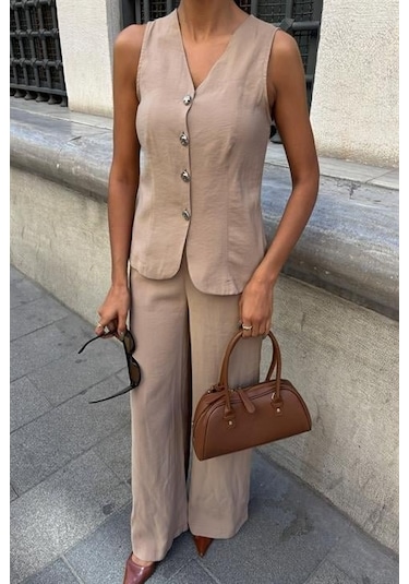 Arkası Bağcıklı Yelek Plazza Pantolon Modal Takım 10202-08 Vi Zon