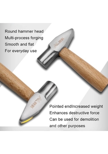 Pazly Orta Gümüşçü Çekiç, Küçük Yuvarlak Kafa, El Yapımı Ahşap Sap, Kısa Saplı, Dekorasyon Ve El Yapımı İçin