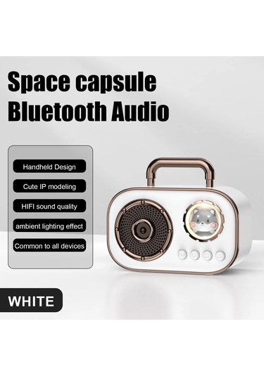 Retro Bluetooth Hoparlör Subwoofer Mini Kablosuz Hoparlör-beyaz