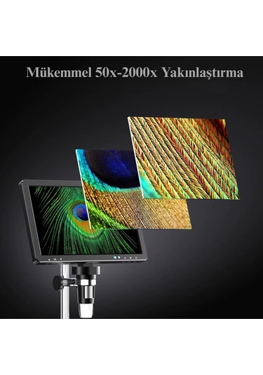 10.1 İnç Dm12 Hdmı Dijital Mikroskop 2000x Zoom 8 Led 20mp Tv