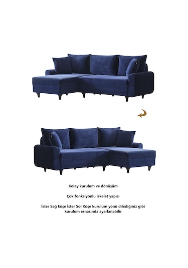 Kagu Corner Flavia Köşe Takımı Puflu Lacivert