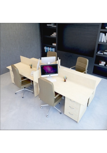 Burovena Vena Nil Workstation Dörtlü Çalışma Masa 320Cm X 140Cm X 115H