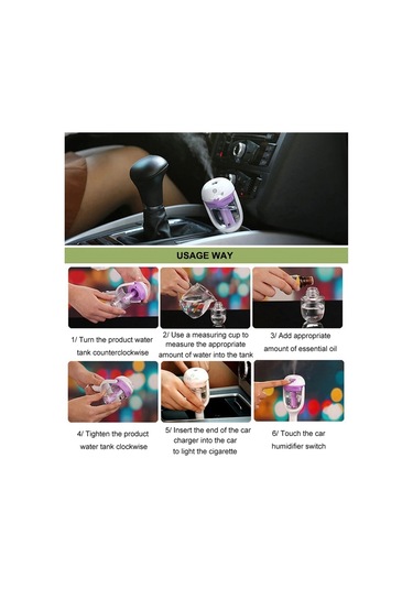 Araba Negatif İyon Sprey Nemlendirici Aromaterapi Hava Temizleme Cihazı Mor