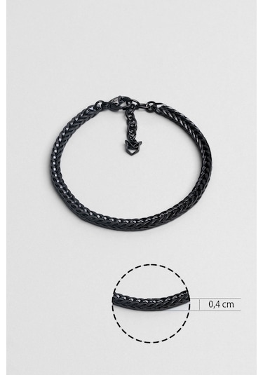 Gri Hematit Taşlı Ayarlanabilir Erkek Çelik Üçlü Bileklik Seti Siyah