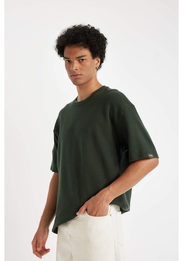 DeFacto Boxy Fit Bisiklet Yaka Kısa Kollu Basic Düz Waffle Tişört B4443AX24AUKH225