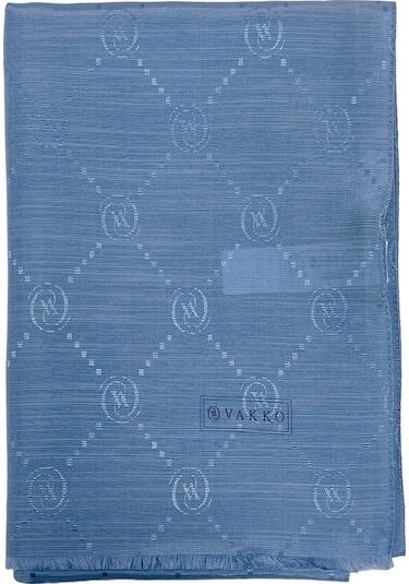 Vakko Pamuk İpek Şal - Monogram - Açık Kot Mavi - Açık Kot Mavi