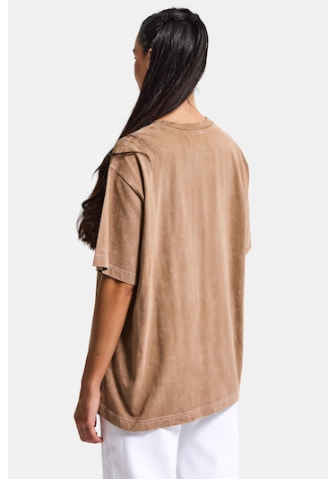 Itsbasic Kadın Kahve S6-16 Oversize Mallorca Baskılı %100 Koton T-shirt