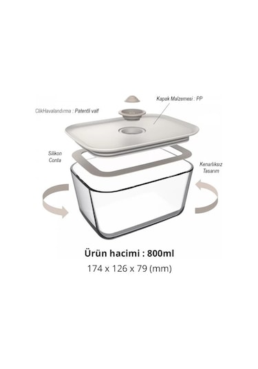 0128 D-neofcl080 Fıka Clık Dıkdortgen Saklama Kabı 800 Ml Bej