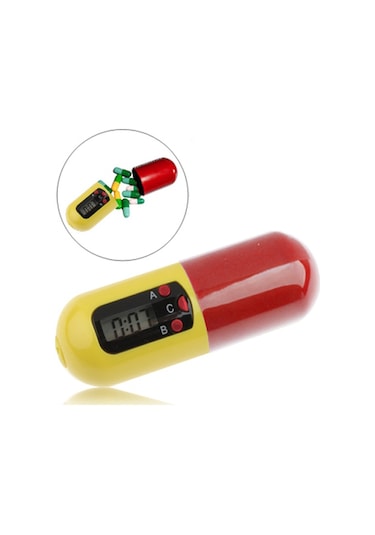 Sones Taşınabilir Zamanlayıcı Hap İlaç Hatırlatıcı İlaç Kutusu Anahtarlık Kırmızı