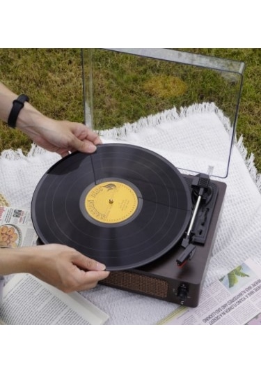 Fomix Fm-108 Koyu Kahverengi Hoparlörlü Bluetoothlu Pikap Plak Çalar Kahverengi