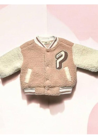 Kız Bebek Nakışlı Peluş Mont-14880 Pudra