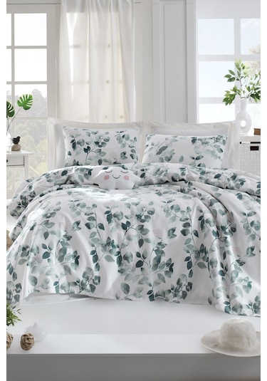 Enlora Home Sabine Doğal Baskılı Çift Kişilik Pike Yeşil