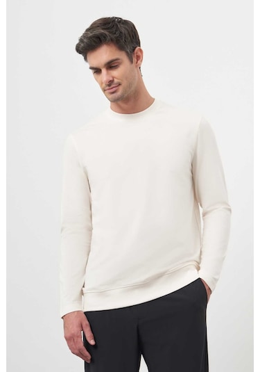 Morven Erkek Basic Dynamic Fit Bisiklet Yaka Sweet Shirt 25ks063010650 Krem