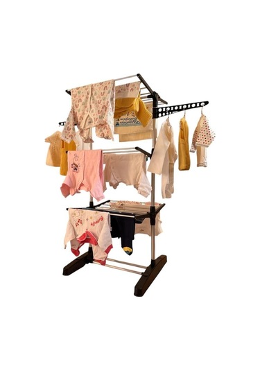 3 Katlı Bebek Çamaşır Kurutma Askısı Siyah