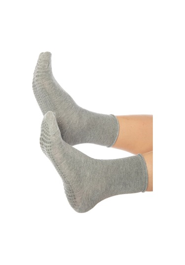 Bambu Kaydırmaz Taban Silikonlu Hac Umre Tavaf Hamile Diyabet Pilates Yoga Lastiksiz Gri Çorap Renkli