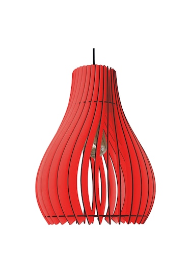 Vialux Modern Ahşap Bohem Rustik Avize Tekli Sarkıt Lamba Kırmızı Kırmızı
