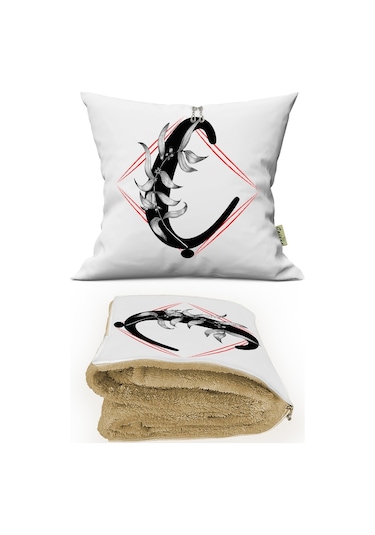 Ç Harfi Baskılı Kişiye Özel Dekoratif Yastık + Opsiyonel Battaniye