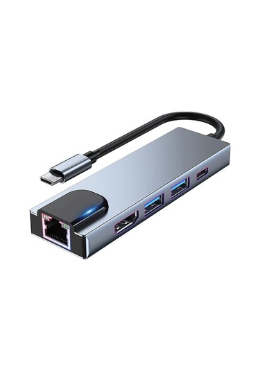 Type C Hub 5 In 1 Type-C To 4K Hdmı + 2X Usb 3.0 + Type-C + Lan