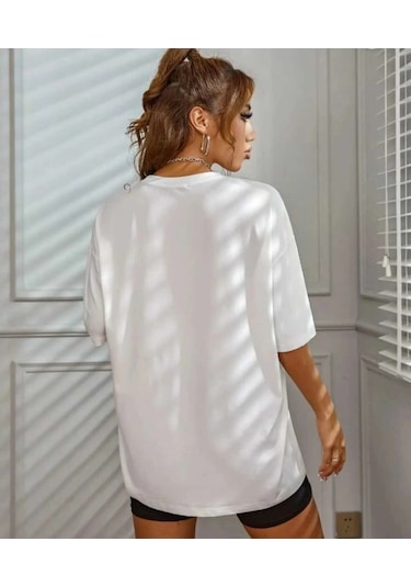 Bigümex Los Angeles Baskılı Oversize Kalıp Unisex T-shirt Beyaz