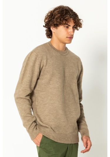 Erkek Kaşmir Dokulu Bisiklet Yaka Şık Triko Kazak Vizon