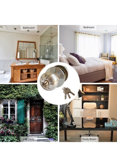 Prestigegoods Kapı Kolu Kilit Seti 3 Anahtarlı Yuvarlak Top Stili Gizli Banyo Kulp Paslanmaz Çelik Cilalı Set Diğer