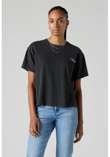 Vintage Sport Script Pirat Siyah Kadın T-shirt-12950 Siyah