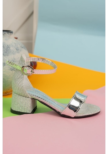 Gimer - Topuklu Tek Bant Gümüş Kız Çocuk Sandalet - Eyl1608G Gümüş