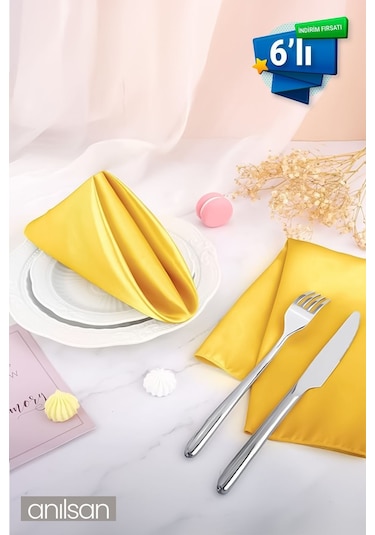 Anılsan%100 Pamuk Kumaş Servis Peçetesi Sarı 50 x 50 Cm 6’lı