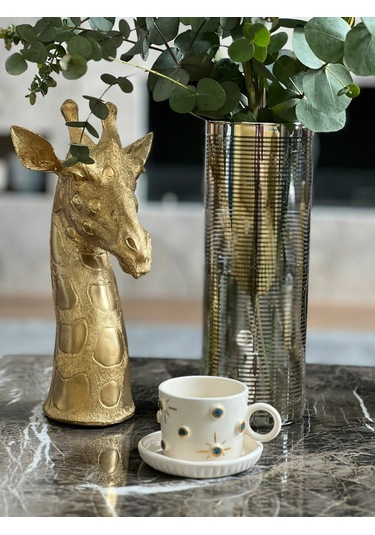 Kabartma Altın Nazar Boncuklu Fincan