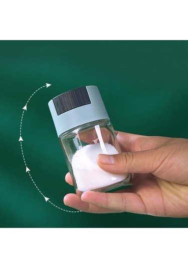 Mavi Neme Dayanıklı Mühürlü Cam Tuzluk Kolay Dolum Şeffaf Tasarım Gıda Sınıfı Baharat Kavanozu