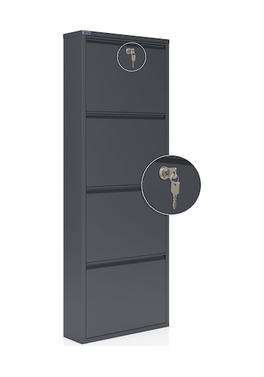 Ceha Kilitli 4'lü Metal Ayakkabılık Antrasit - K.AYK-4 /AB7024/KL