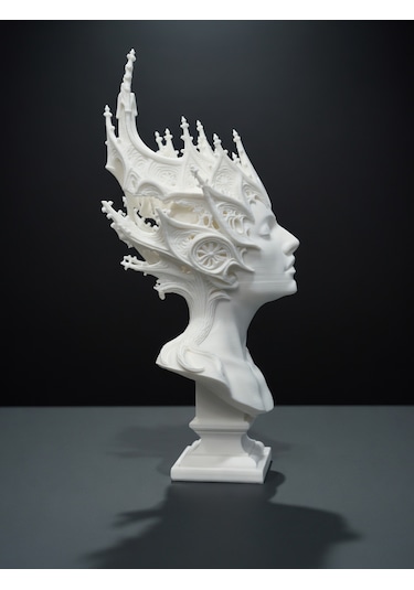 Gotik Kraliçe Büstü - 3d Baskı Fantastik Elf Taçlı Heykel -