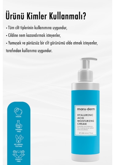 Maruderm Hyalüronik Asit Nemlendirici Yüz ve Vücut Cilt Bakım Kremi 200 ML