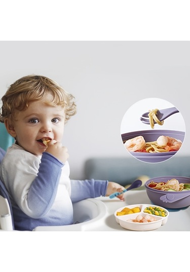 Çocukların Günlük Beslenmesi İçin Vantuz, Kaşık, Çatal, Kase, Kase Kapağı Ve Üç Bölgeli Tabak İçerir